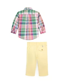 Baby Boys Plaid Poplin Shirt & Flex Abrasion Pants