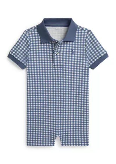 Baby Boys Gingham Soft Cotton Polo Shortall
