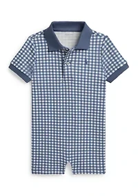 Baby Boys Gingham Soft Cotton Polo Shortall