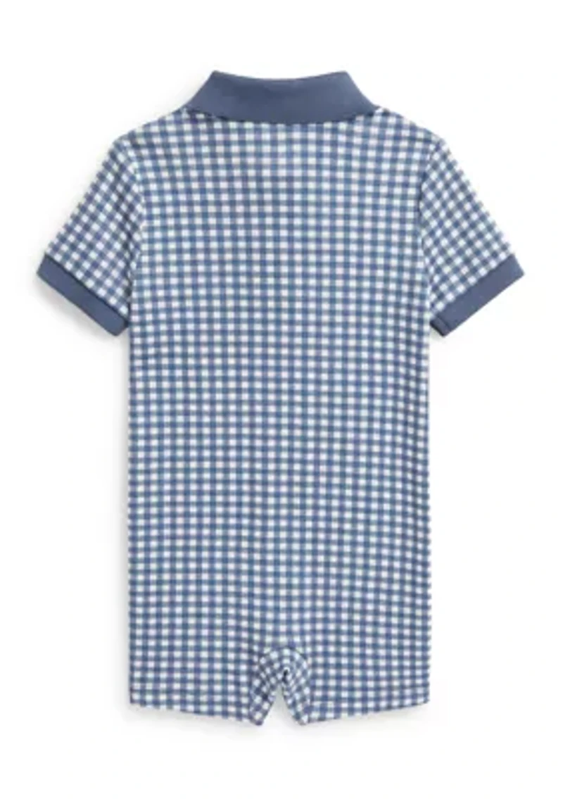 Baby Boys Gingham Soft Cotton Polo Shortall