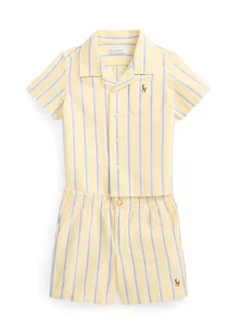 Baby Boys Striped Cotton Oxford Shirt & Short