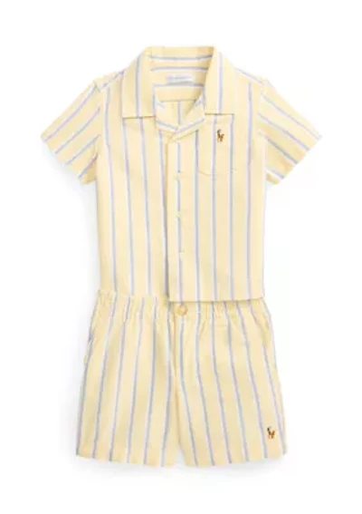 Baby Boys Striped Cotton Oxford Shirt & Short