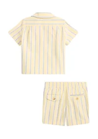 Baby Boys Striped Cotton Oxford Shirt & Short
