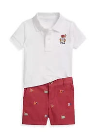 Baby Boys Polo Bear Soft Cotton Shirt & Short