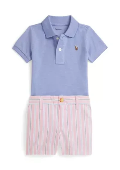 Baby Boys Oxford Mesh Polo Shirt & Striped Short