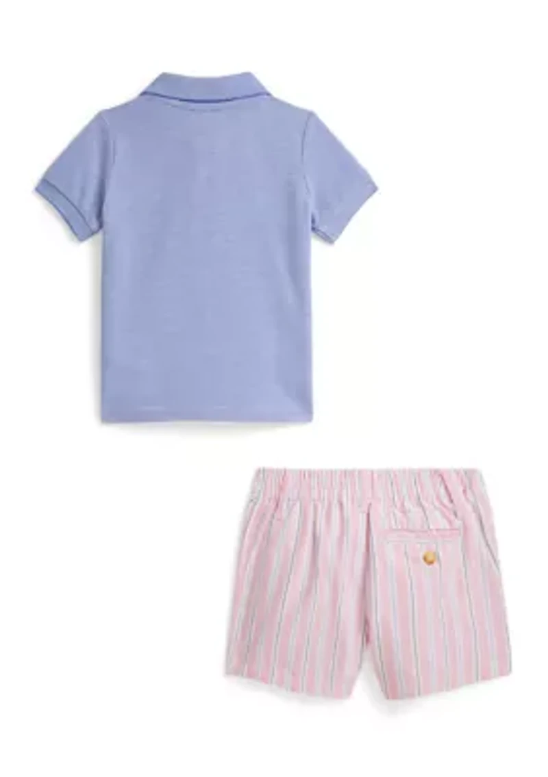 Baby Boys Oxford Mesh Polo Shirt & Striped Short