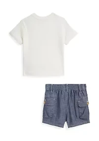 Baby Boys Logo Cotton T-Shirt & Chambray Cargo Shorts