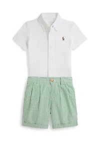 Baby Boys Knit Oxford Shirt & Seersucker Short