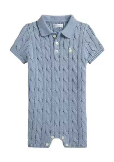 Baby Boys Cable-Knit Cotton Polo Shortall