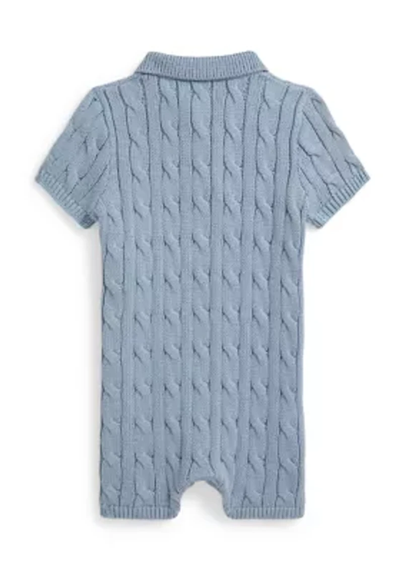 Baby Boys Cable-Knit Cotton Polo Shortall