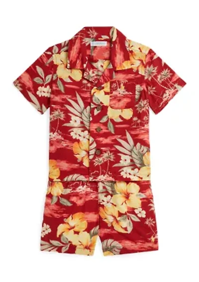 Baby Boys Floral-Print Cotton Shirt and Shorts Set