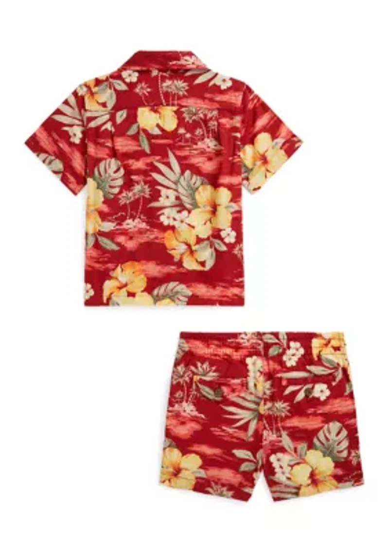 Baby Boys Floral-Print Cotton Shirt and Shorts Set
