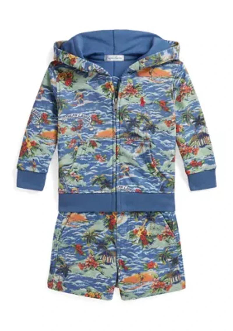 Baby Boys Tropical-Print Terry Hoodie & Short
