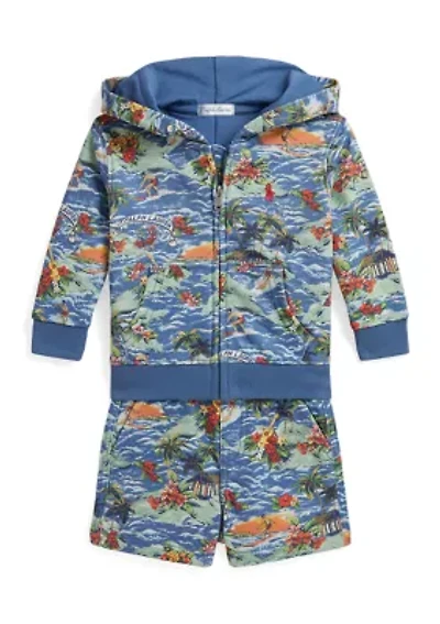 Baby Boys Tropical-Print Terry Hoodie & Short