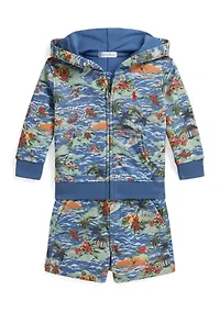 Baby Boys Tropical-Print Terry Hoodie & Short