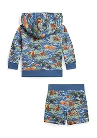 Baby Boys Tropical-Print Terry Hoodie & Short
