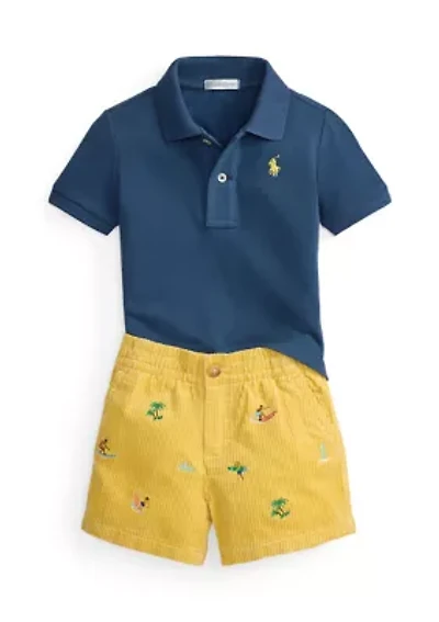 Baby Boys Cotton Mesh Polo Shirt & Corduroy Short