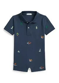 Baby Boys Embroidered Cotton Mesh Polo Shortall