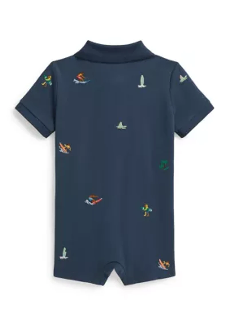 Baby Boys Embroidered Cotton Mesh Polo Shortall