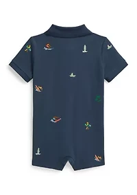 Baby Boys Embroidered Cotton Mesh Polo Shortall