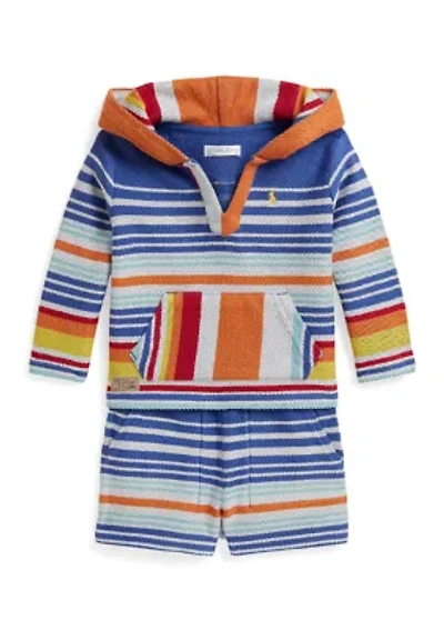 Baby Boys Striped Cotton Terry Hoodie & Short