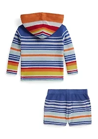 Baby Boys Striped Cotton Terry Hoodie & Short