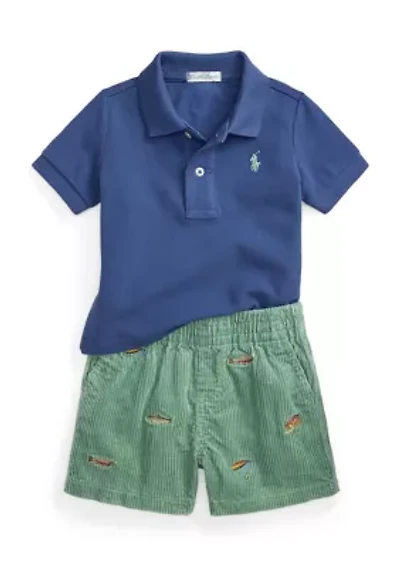 Baby Boys Cotton Mesh Polo Shirt & Corduroy Short