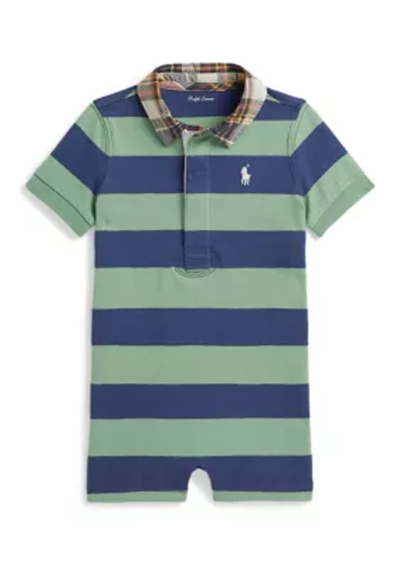 Baby Boys Madras-Collar Striped Cotton Shortall