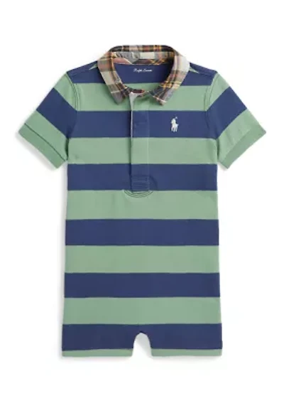Baby Boys Madras-Collar Striped Cotton Shortall