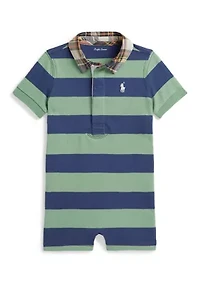 Baby Boys Madras-Collar Striped Cotton Shortall