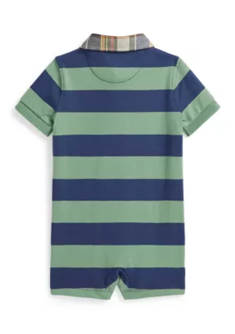 Baby Boys Madras-Collar Striped Cotton Shortall