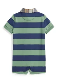 Baby Boys Madras-Collar Striped Cotton Shortall