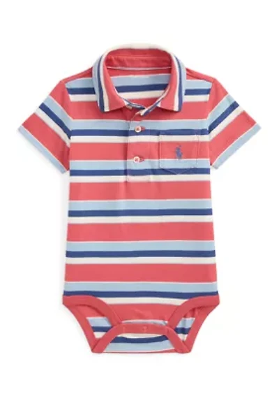 Baby Boys Striped Cotton Jersey Polo Bodysuit