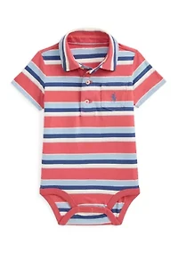 Baby Boys Striped Cotton Jersey Polo Bodysuit