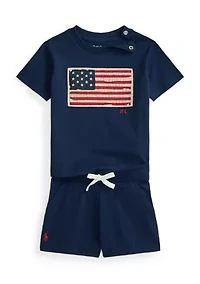 Baby Boys Flag Cotton Jersey Shirt & Short