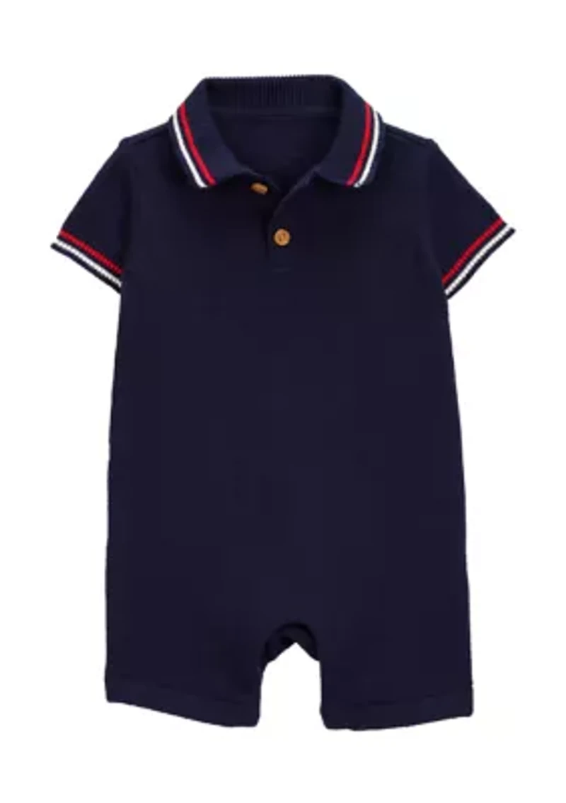 Baby Boys Romper with Stripe Trim