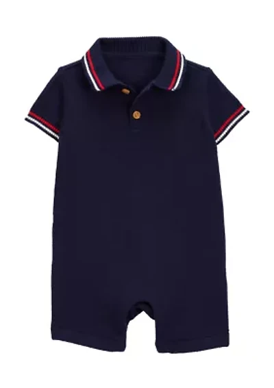 Baby Boys Romper with Stripe Trim