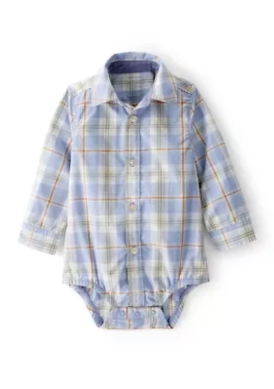 Baby Boys Poplin Plaid Button-Front Long-Sleeve Bodysuit
