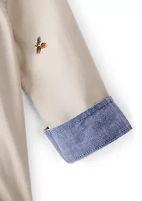 Baby Boys Poplin Acorn Print Long-Sleeve Bodysuit