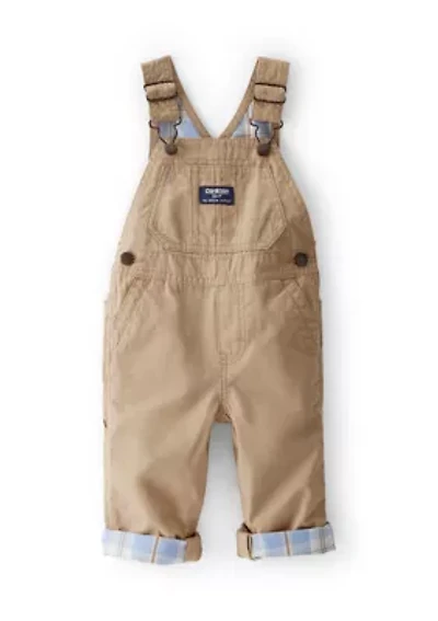 Baby Boys Lightweight Plaid-Lined Canvas Overalls