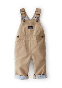 Baby Boys Lightweight Plaid-Lined Canvas Overalls