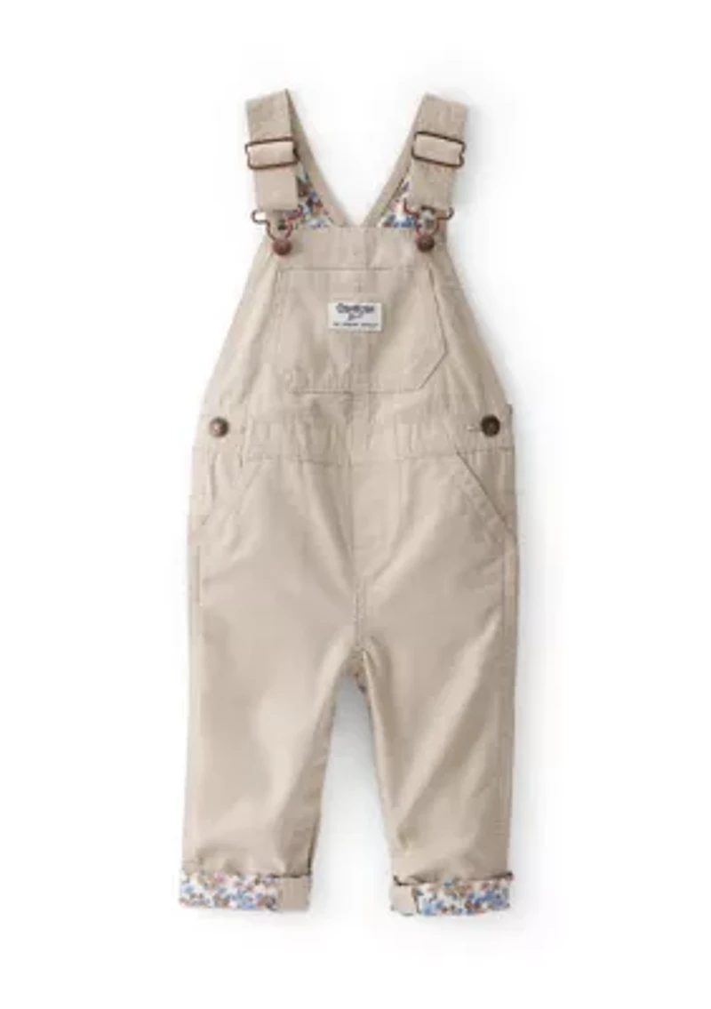 Baby Girls Lightweight Floral-Lined Canvas Overalls