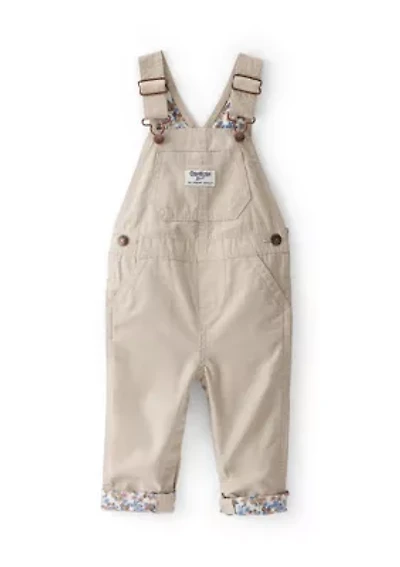 Baby Girls Lightweight Floral-Lined Canvas Overalls
