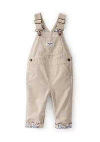 Baby Girls Lightweight Floral-Lined Canvas Overalls