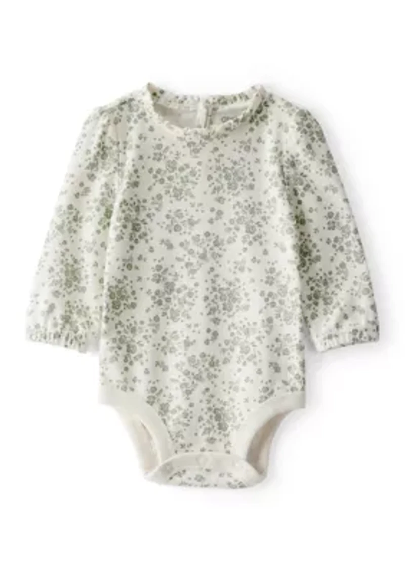 Baby Girls Ribbed Floral Print Long-Sleeve Bodysuit