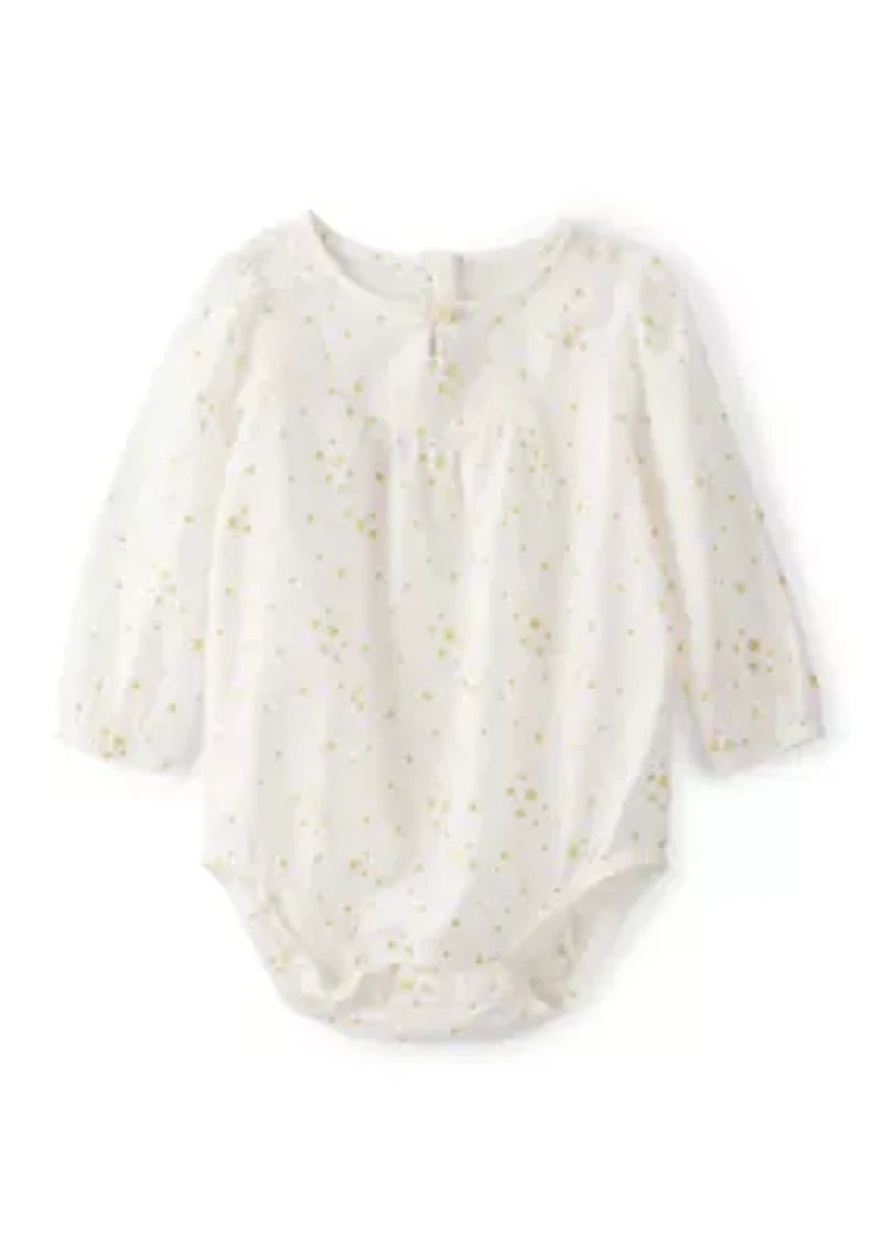 Baby Girls Star Print Cotton Long-Sleeve Fashion Bodysuit