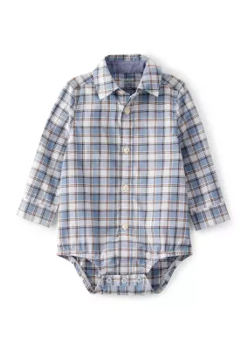 Baby Boys Plaid Cotton Long-Sleeve Button-Down Fashion Bodysuit