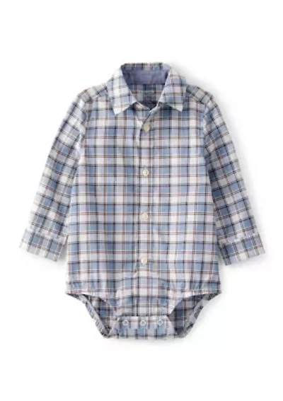 Baby Boys Plaid Cotton Long-Sleeve Button-Down Fashion Bodysuit