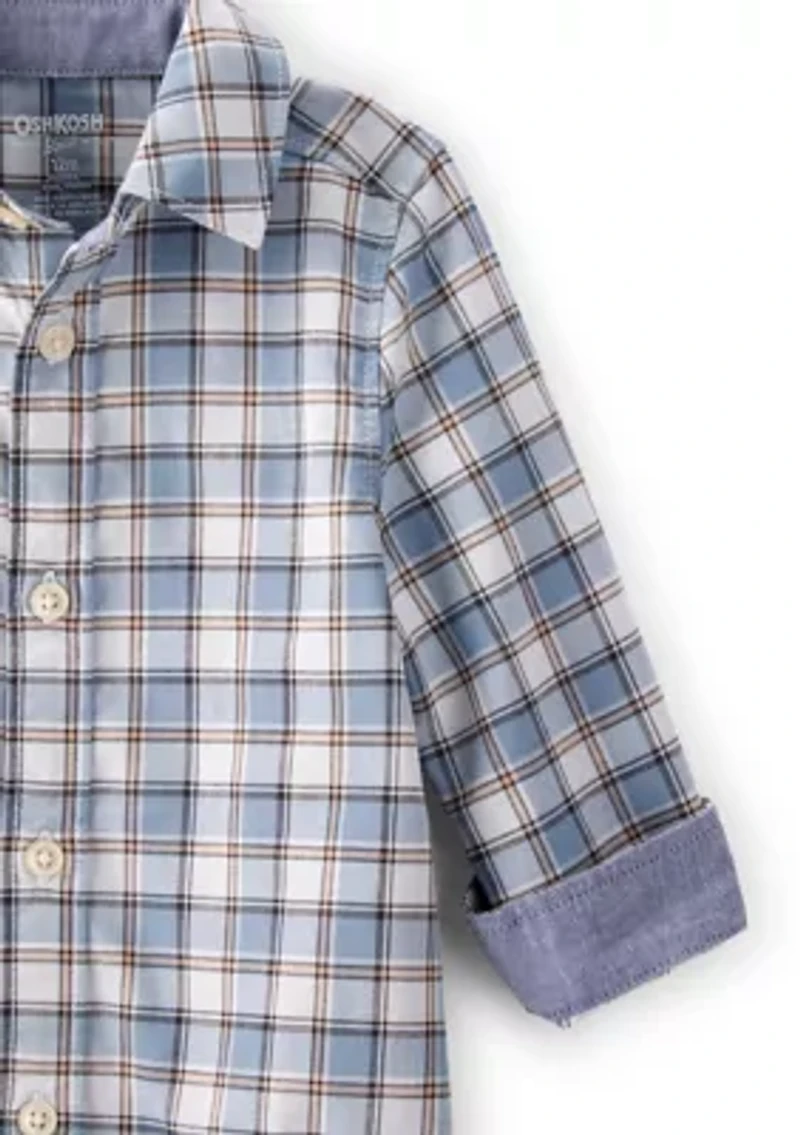Baby Boys Plaid Cotton Long-Sleeve Button-Down Fashion Bodysuit