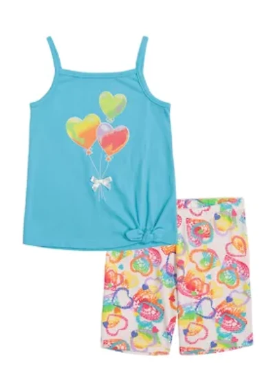Baby Girls Heart Graphic Top and Printed Shorts Set